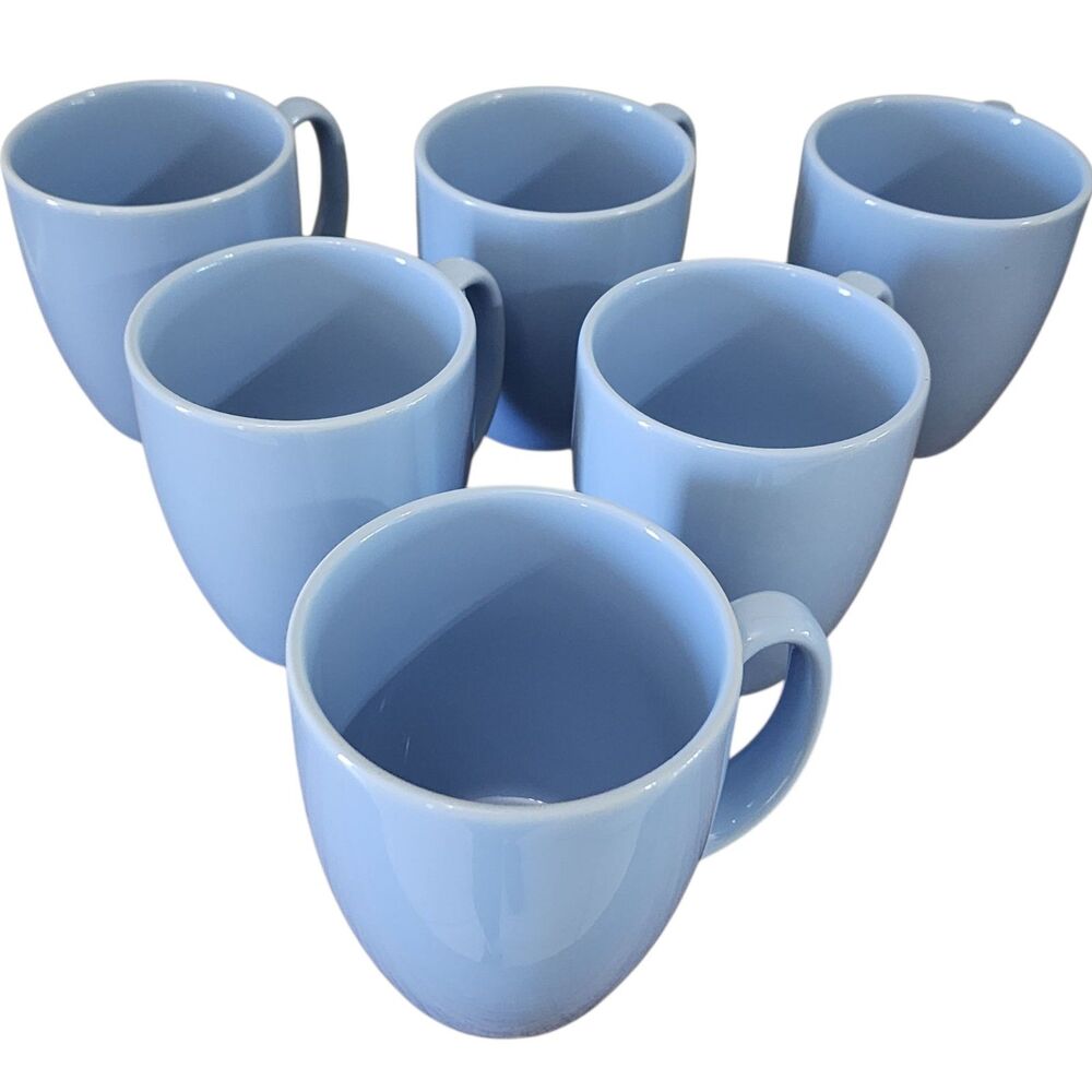 6 Vtg Corelle Stoneware Periwinkle Blue Coffee Mugs Beach House
